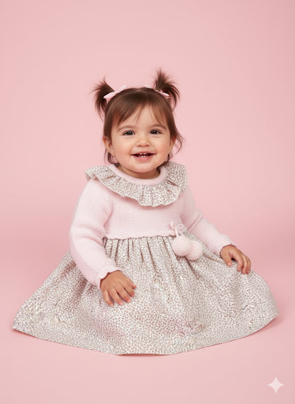 Vestido cuerpo punto en rosa claro