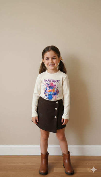 Conjunto falda pantalón marrón K-pop - Pronta Moda