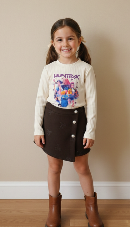 Conjunto falda pantalón marrón K-pop - Pronta Moda