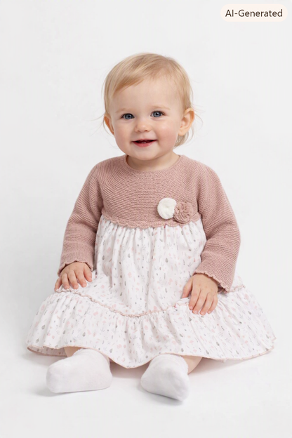 Vestido de punto rosa y falda floral