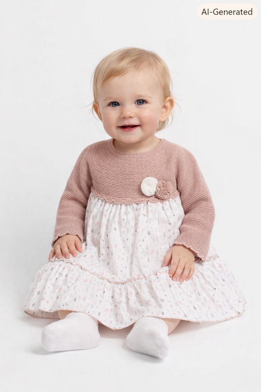 Vestido de punto rosa y falda floral