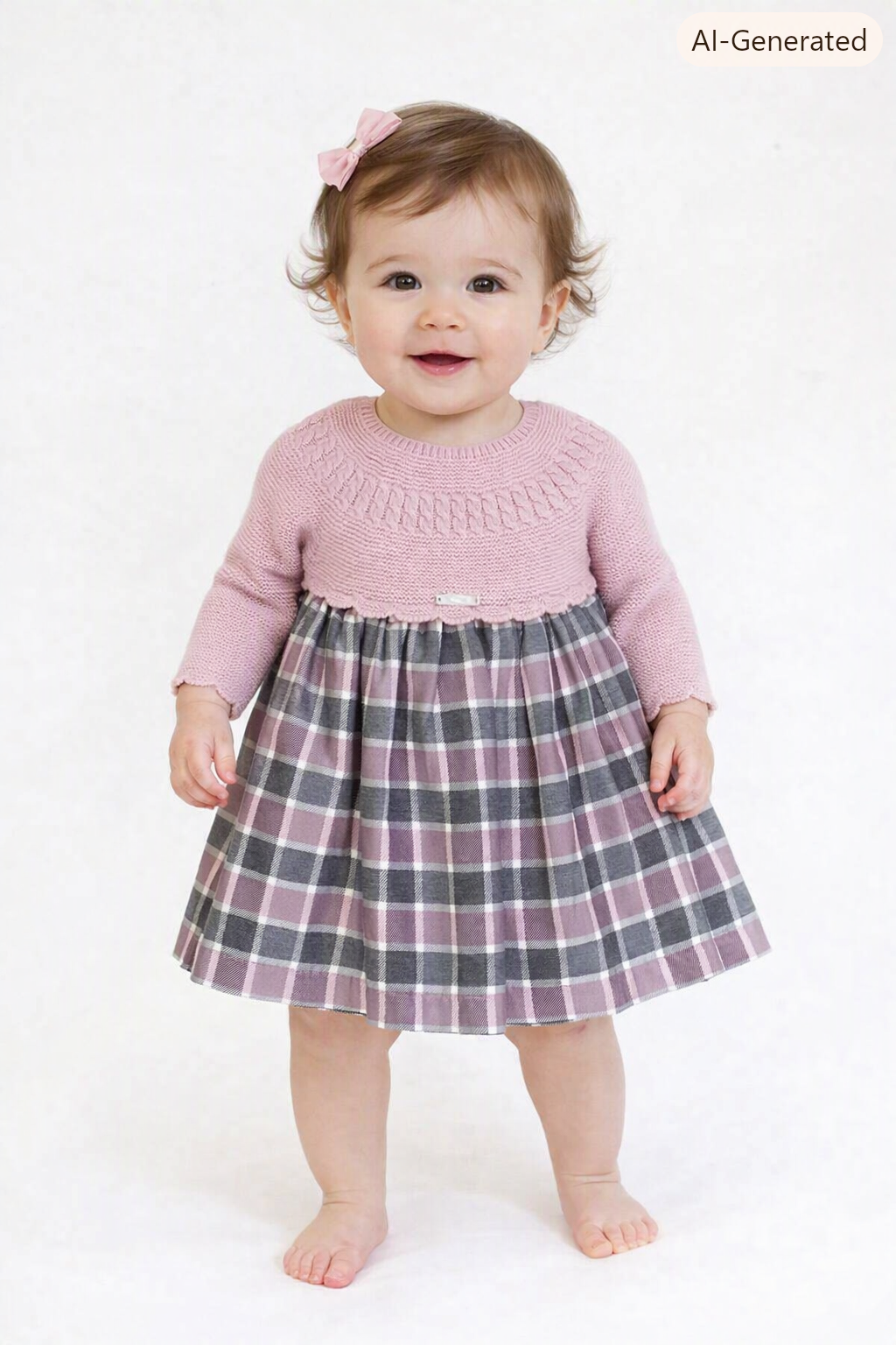 Vestido rosa con falda de cuadros 💕