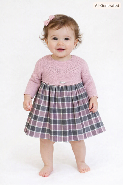 Vestido rosa con falda de cuadros 💕