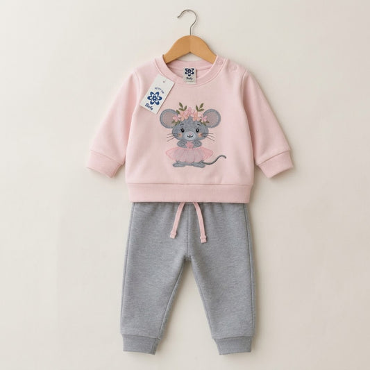 Chándal niña ratona flores en rosa 6-48 meses - Petit Cie