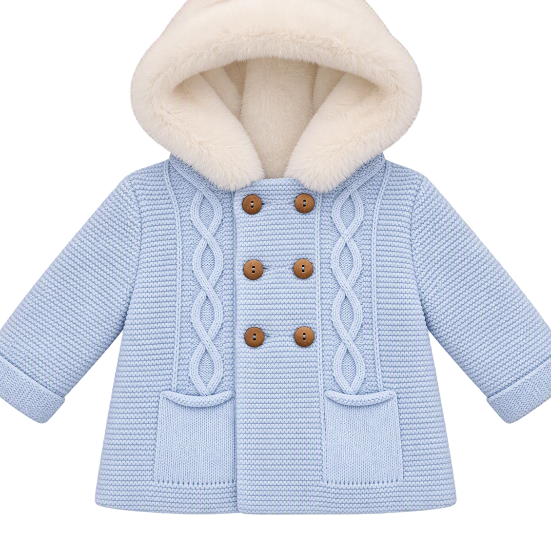 Abrigo de lana en azul con capucha con pelo - Baby
