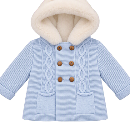 Abrigo de lana en azul con capucha con pelo - Baby