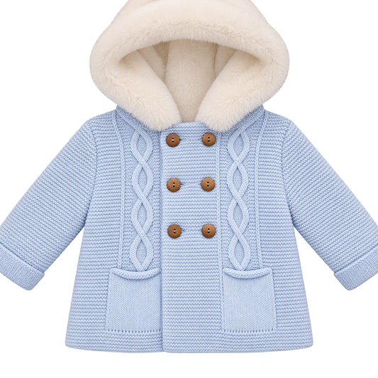 Abrigo de lana en azul con capucha con pelo - Baby