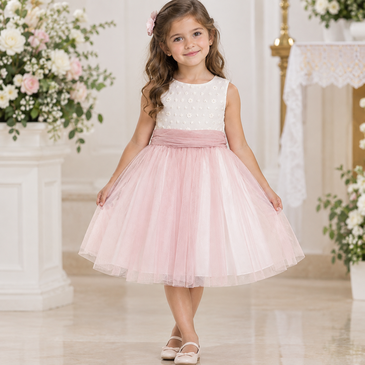 Vestido niña Ceremonia rosa empolvado