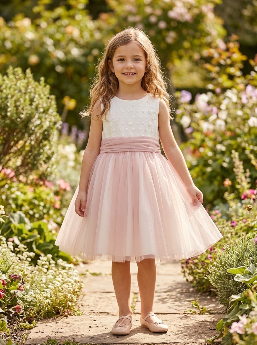 Vestido niña Ceremonia rosa empolvado