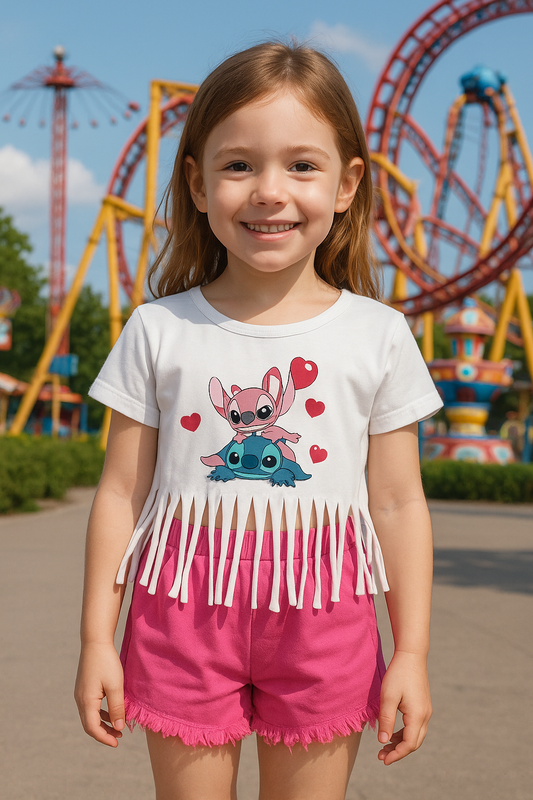 Conjunto niña con camisa y short en fucsia- Pronta Moda