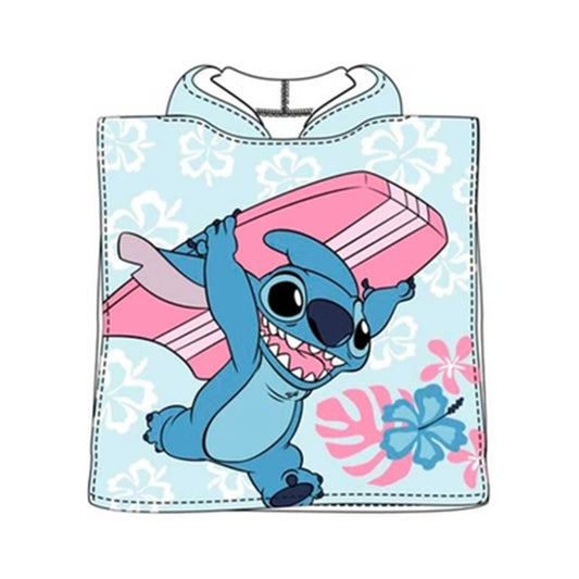 Poncho piscina o playa en azul con tabla de surf - Stitch Disney