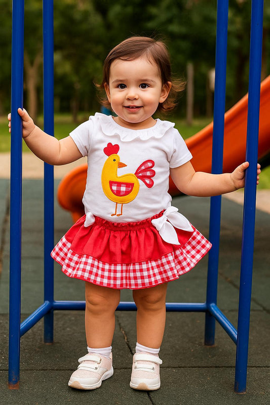 Conjunto bebé niña gallina en coral