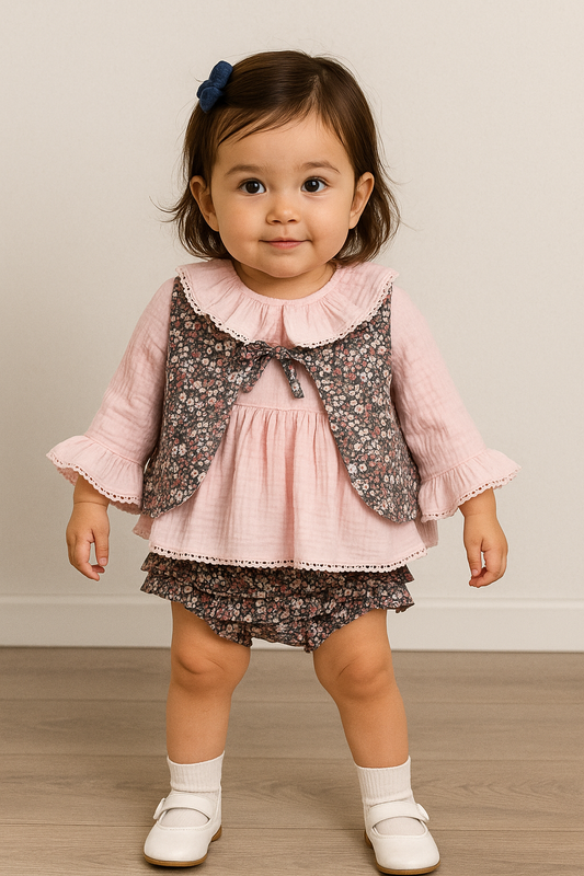 Conjunto blusa, braguita y chaleco - Coco Acqua