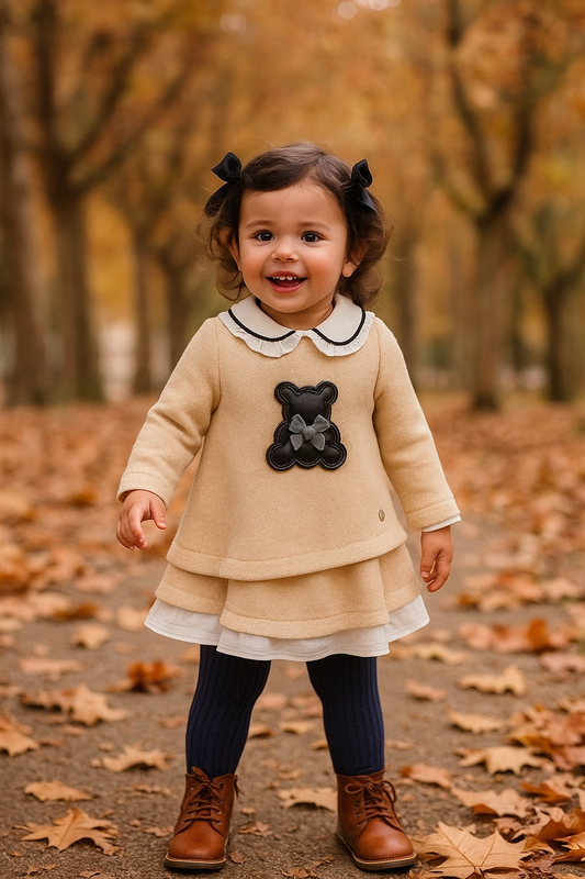Vestido niña bebé en crudo dorado de Basmarti