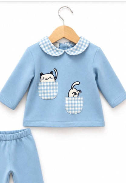 Chandal bebé niño azul gatitos - Pequeños Piratas