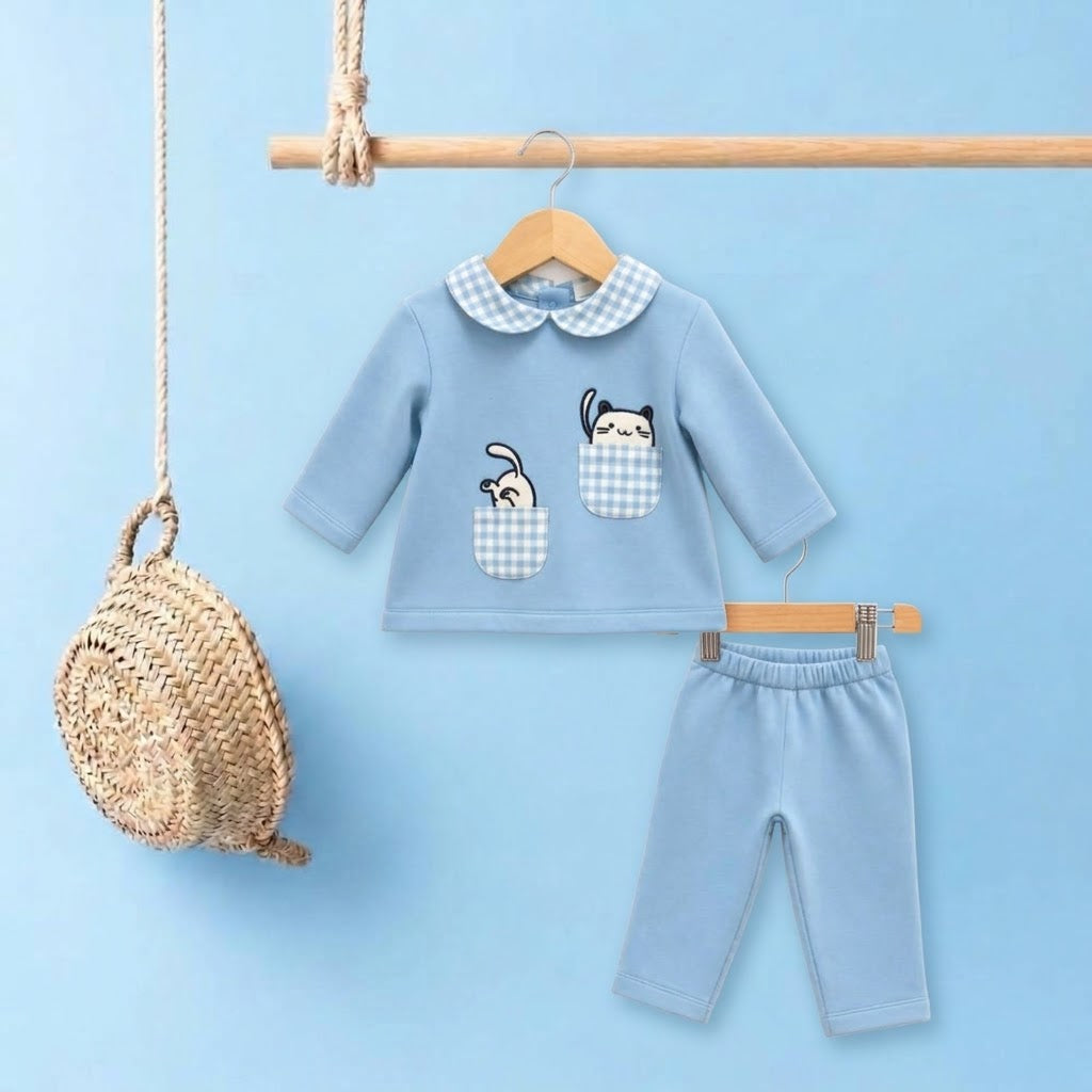 Chandal bebé niño azul gatitos - Pequeños Piratas