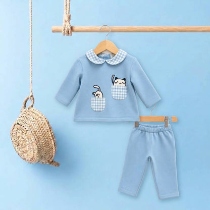 Chandal bebé niño azul gatitos - Pequeños Piratas
