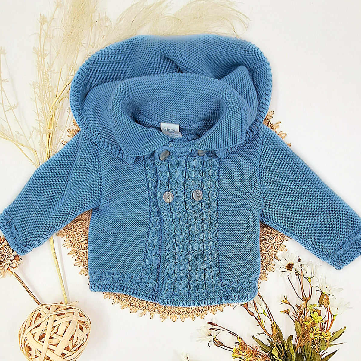 Abrigo bebé de punto en azul -Glory Bebé - Frontal - Moda Infantil Chicle