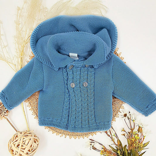 Abrigo bebé de punto en azul -Glory Bebé - Frontal - Moda Infantil Chicle