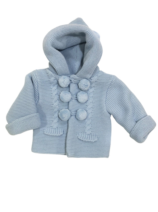Abrigo de lana en azul con capucha - Baby Fashion - Frontal - Moda Infantil Chicle