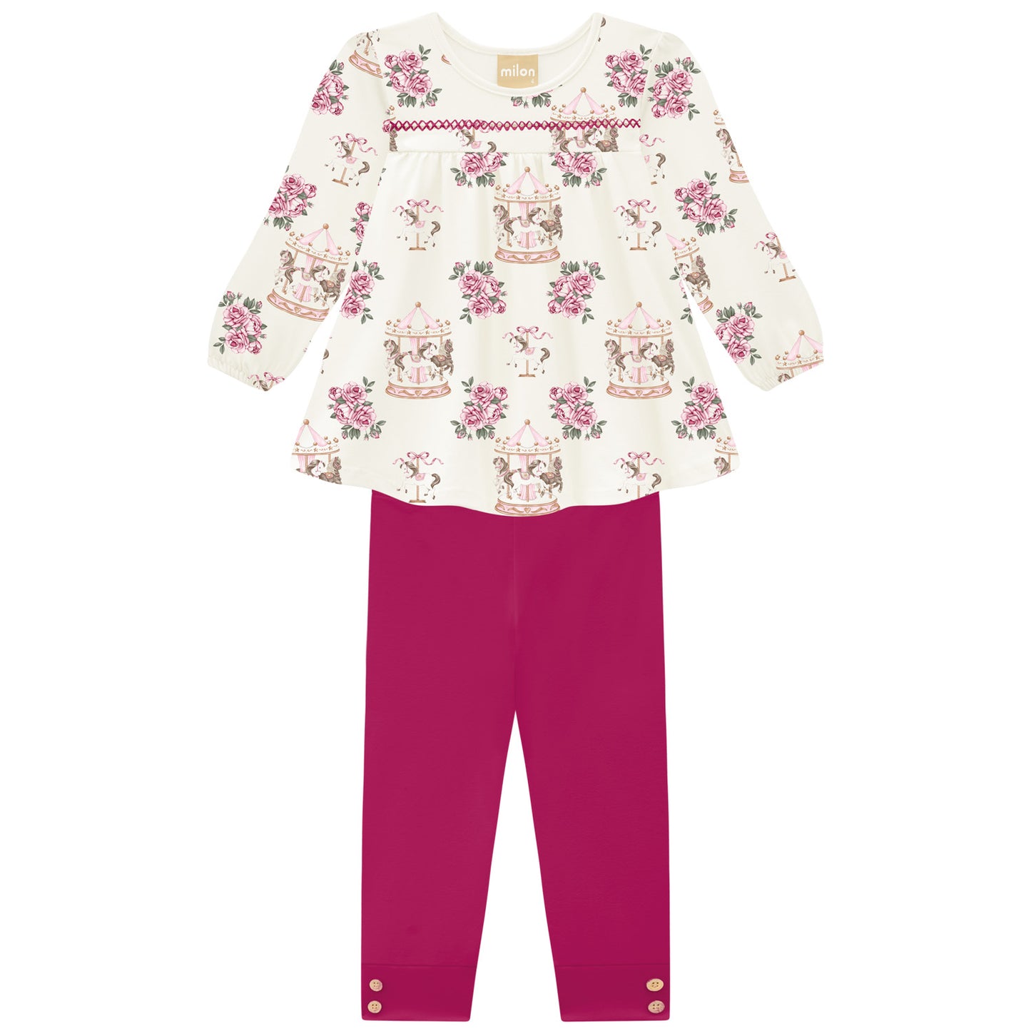 Blusón estampado y Leggins fucsia- Kyly invierno 2024 - Frontal - Moda Infantil Chicle