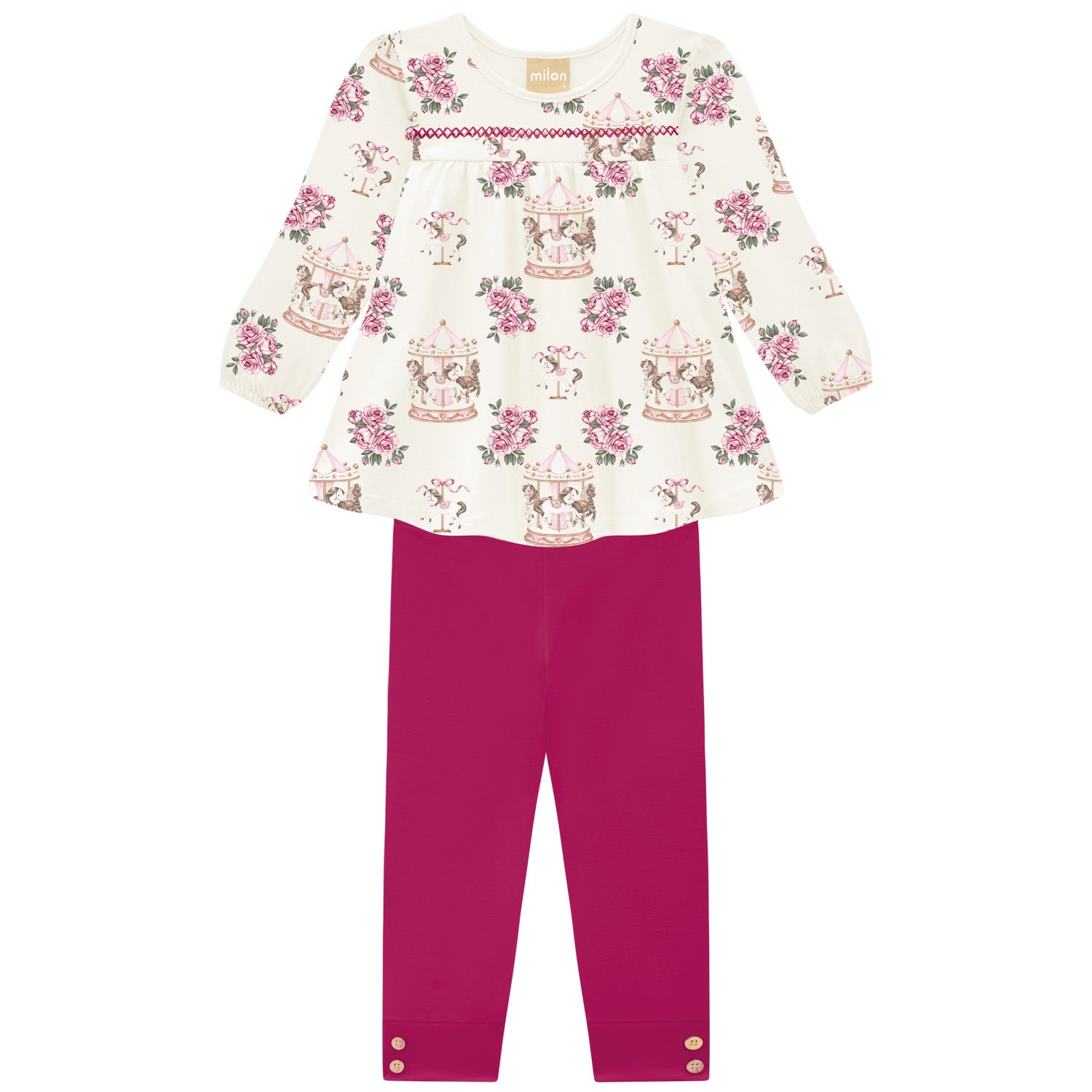 Blusón estampado y Leggins fucsia- Kyly invierno 2024 - Frontal - Moda Infantil Chicle