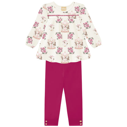 Blusón estampado y Leggins fucsia- Kyly invierno 2024 - Frontal - Moda Infantil Chicle
