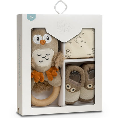 Caja regalo búho de recién nacido de 3 piezas - Interbaby - Frontal - Moda Infantil Chicle