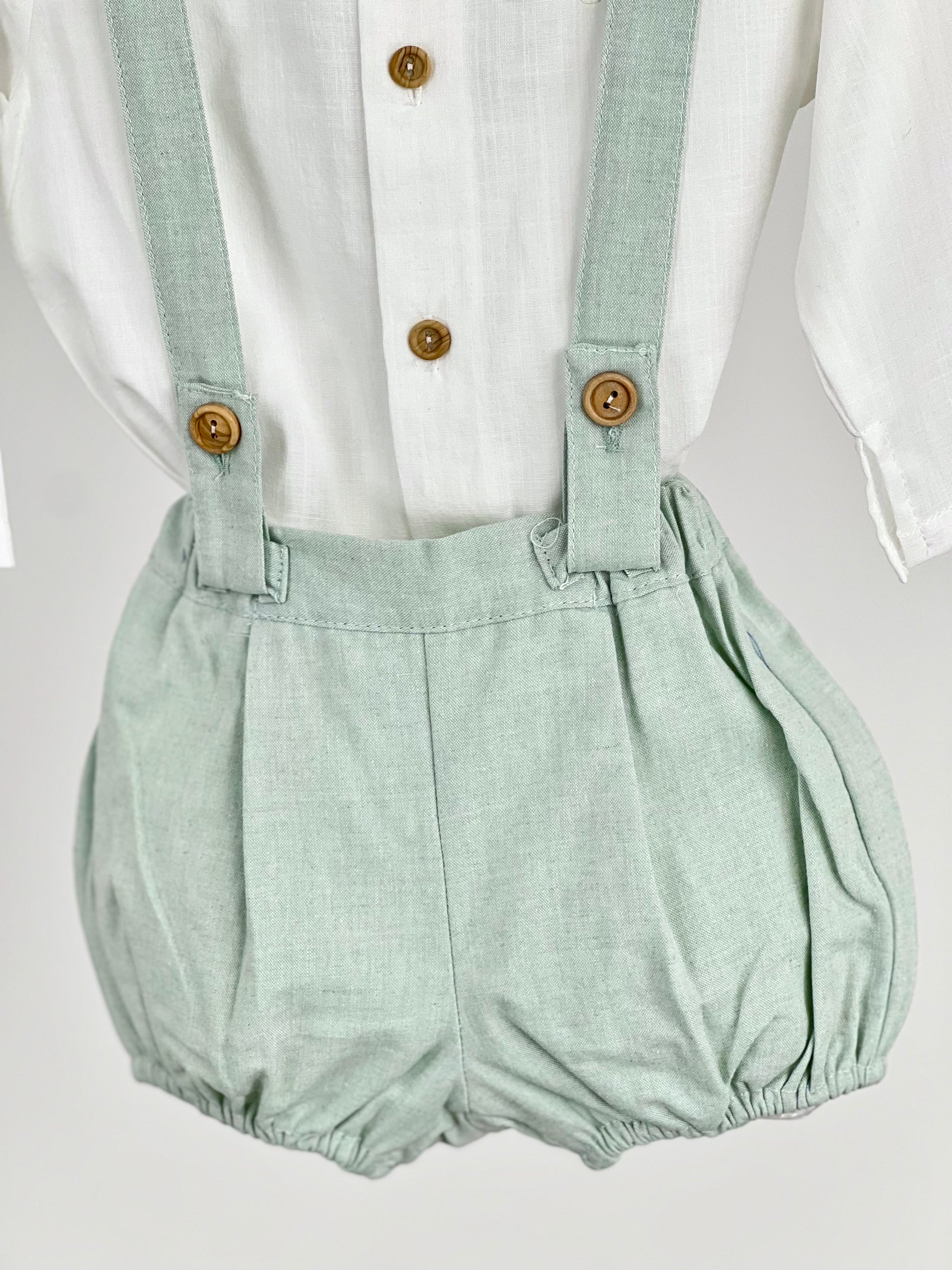 Camisa + Ranita de lino en verde agua - Coco Acqua - Detalle 1 - Moda Infantil Chicle