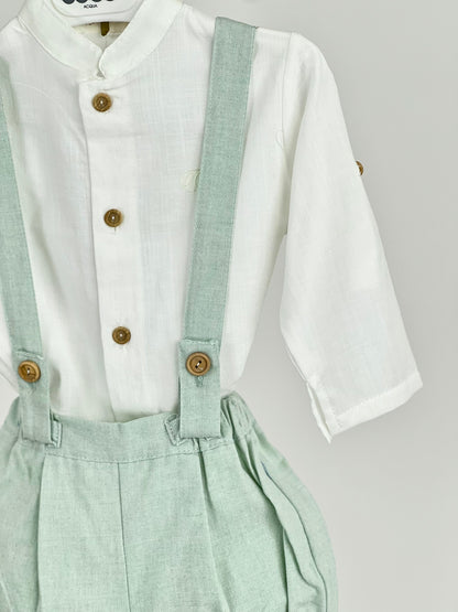 Camisa + Ranita de lino en verde agua - Coco Acqua - Detalle 2 - Moda Infantil Chicle