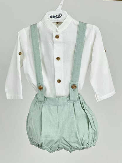 Camisa + Ranita de lino en verde agua - Coco Acqua - Frontal - Moda Infantil Chicle
