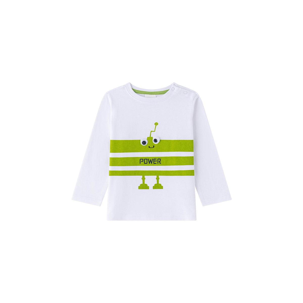 Camiseta beb� blanca con robot en pistacho - Newness invierno 2024 - Frontal - Moda Infantil Chicle