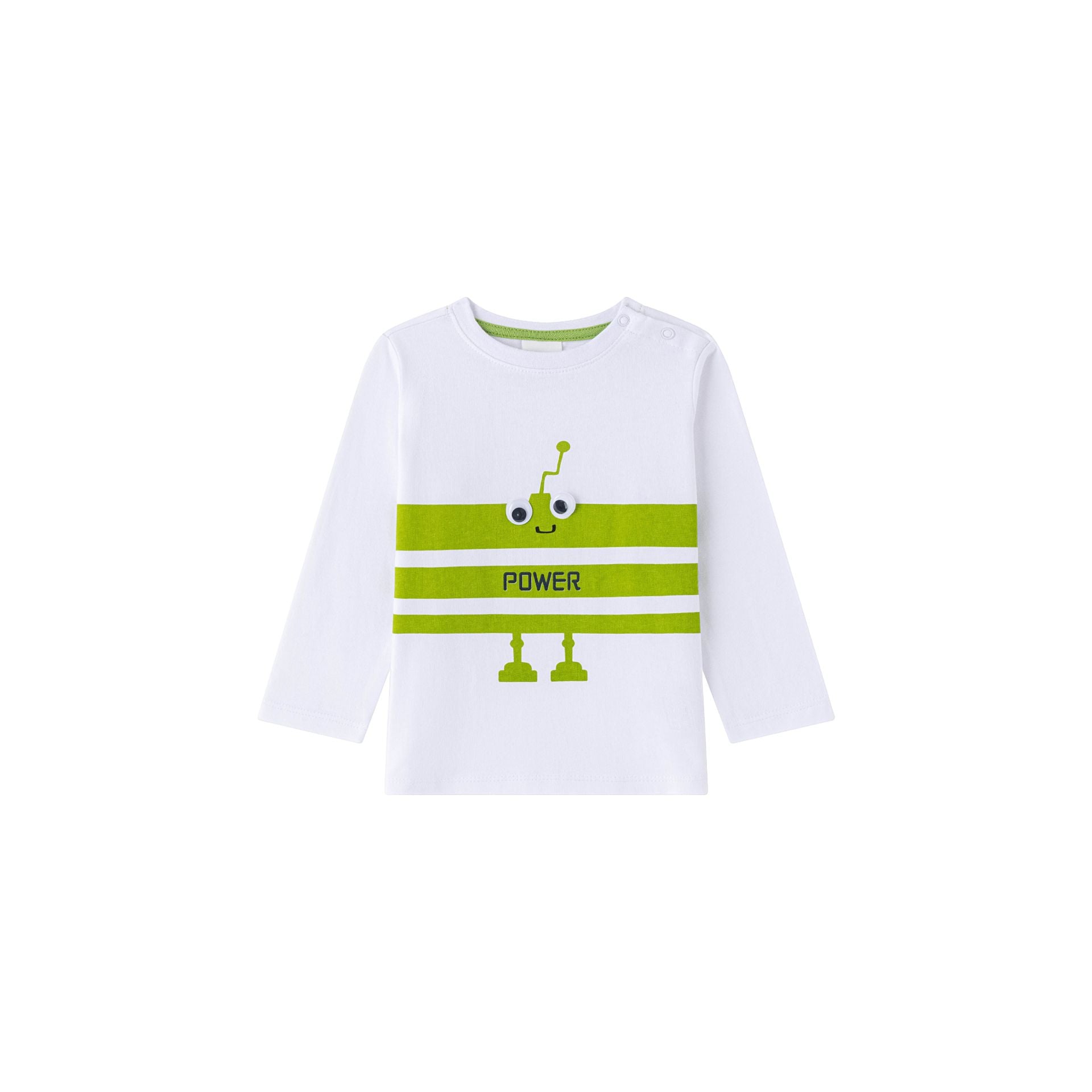 Camiseta bebé blanca con robot en pistacho - Newness invierno 2024 - Frontal - Moda Infantil Chicle