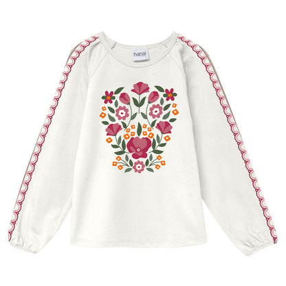 Camiseta beige con bonita estampación - Kyly invierno 2024 - Frontal - Moda Infantil Chicle