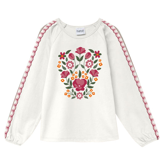 Camiseta beige con bonita estampación - Kyly invierno 2024 - Frontal - Moda Infantil Chicle
