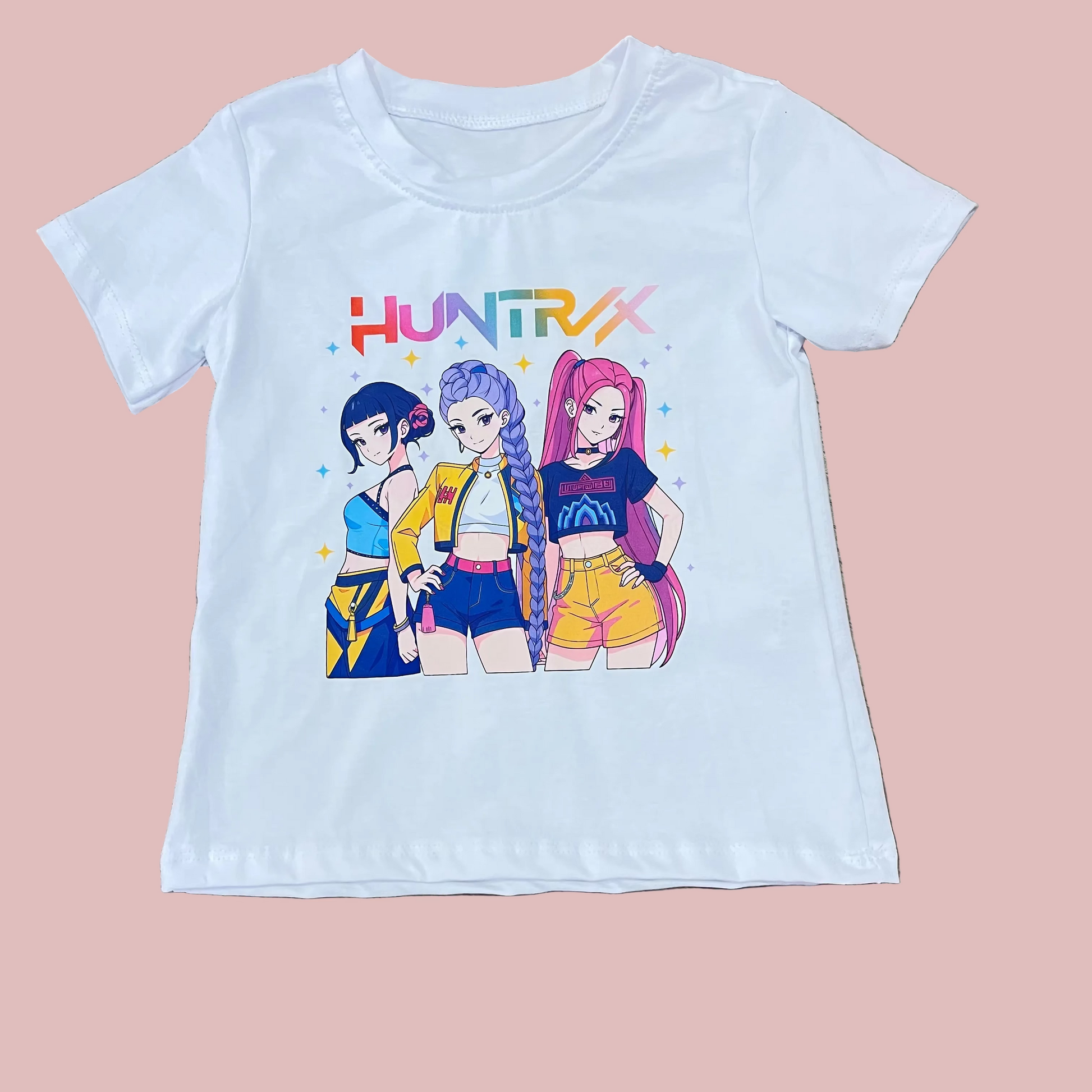 Camiseta blanca de manga corta k-Pop - Pronta moda ( - Frontal - Moda Infantil Chicle