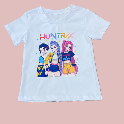 Camiseta blanca de manga corta k-Pop - Pronta moda ( - Frontal - Moda Infantil Chicle