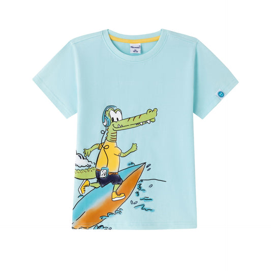 Camiseta de niño en azul de Newness - Frontal - Moda Infantil Chicle