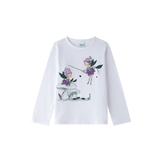 Camiseta niña blanca con un hada - Newness invierno 2024 - Frontal - Moda Infantil Chicle