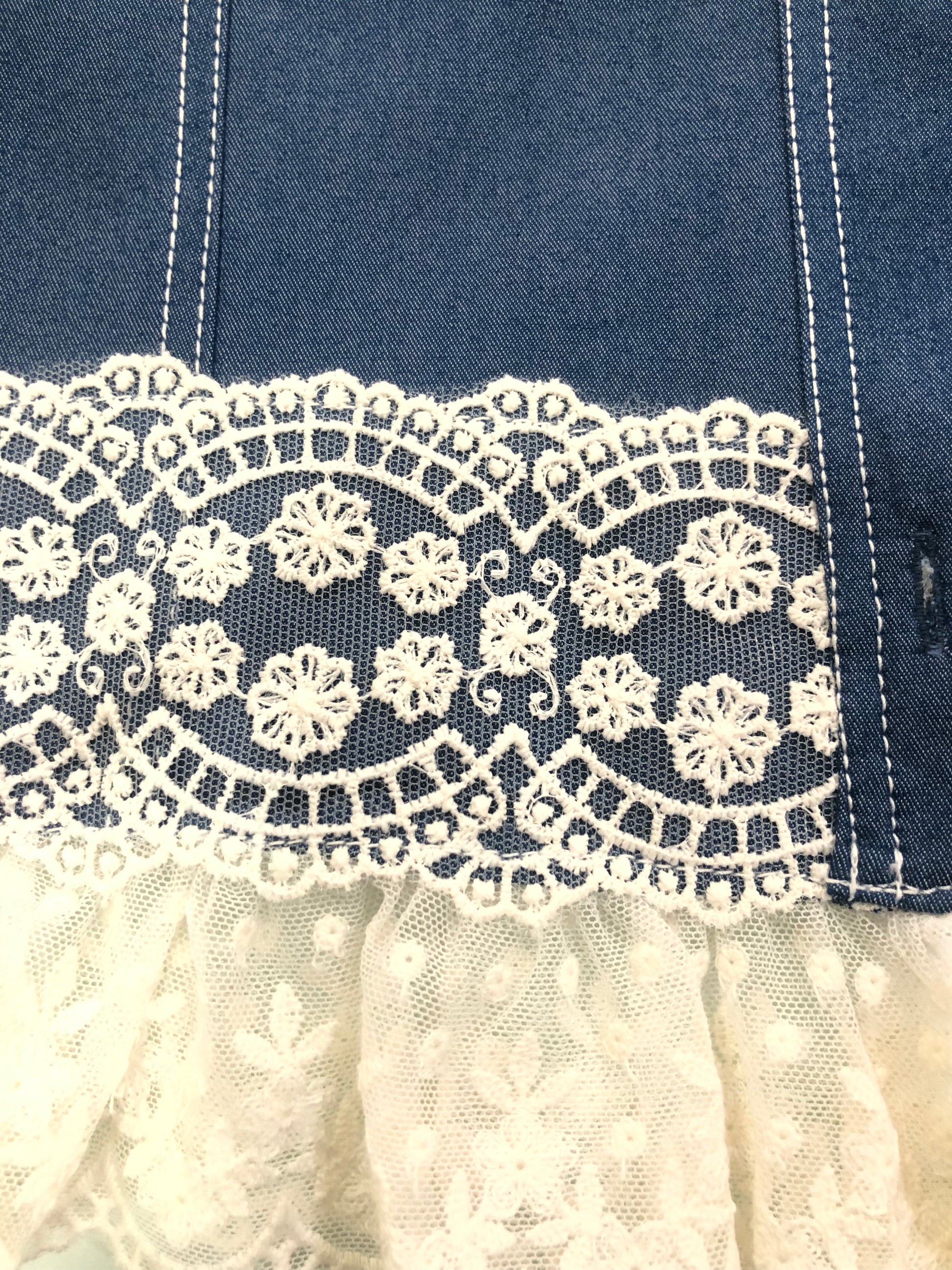 Cazadora denim color azul vaquero con puntillas - Nekenia - Detalle 1 - Moda Infantil Chicle