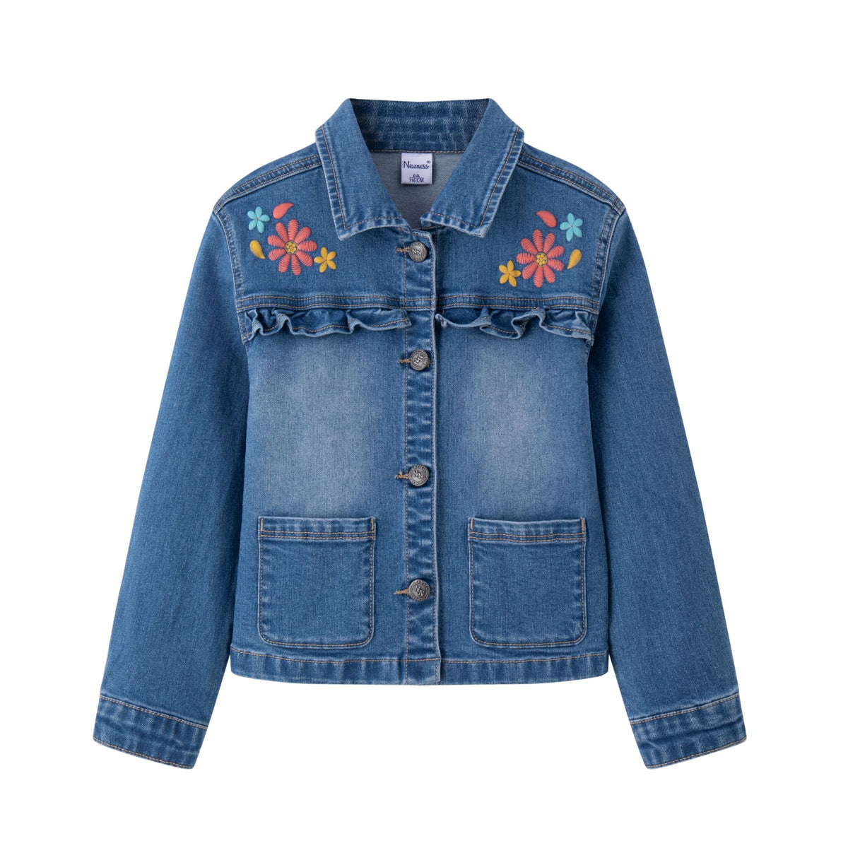 Cazadora vaquera de ni�as con flores - Newness - Frontal - Moda Infantil Chicle