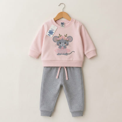 Ch�ndal ni�a ratona flores en rosa 6-48 meses - Petit Cie - Frontal - Moda Infantil Chicle