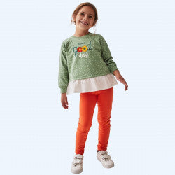 Chándal niña en verde y naranja - Street Monkey invierno 2024 - Frontal - Moda Infantil Chicle