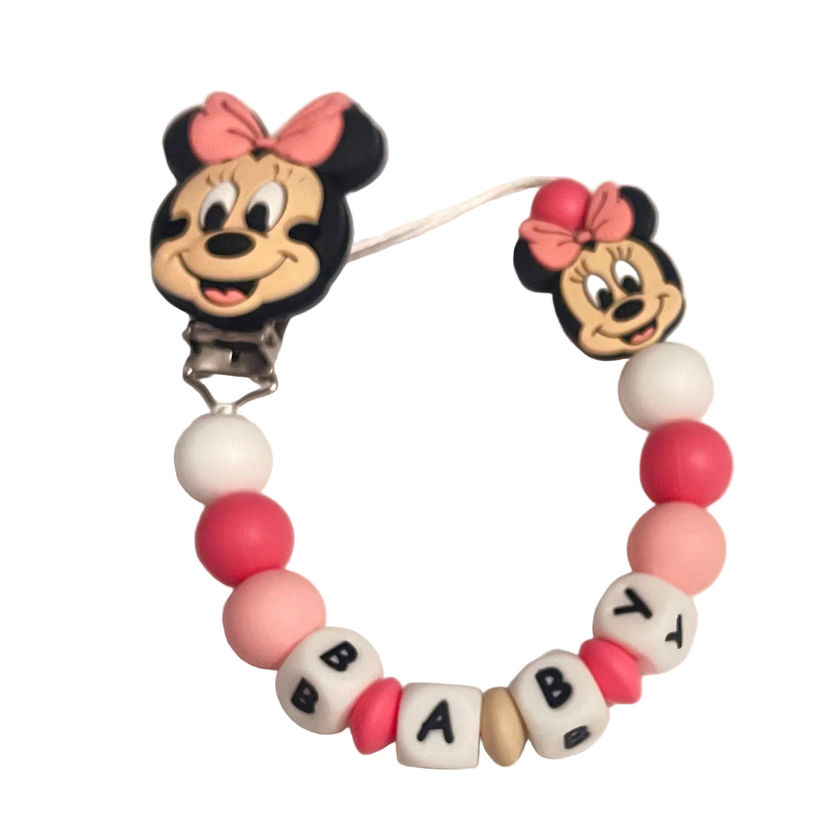 Clip para chupete personalizado cabeza Minnie - Frontal - Moda Infantil Chicle
