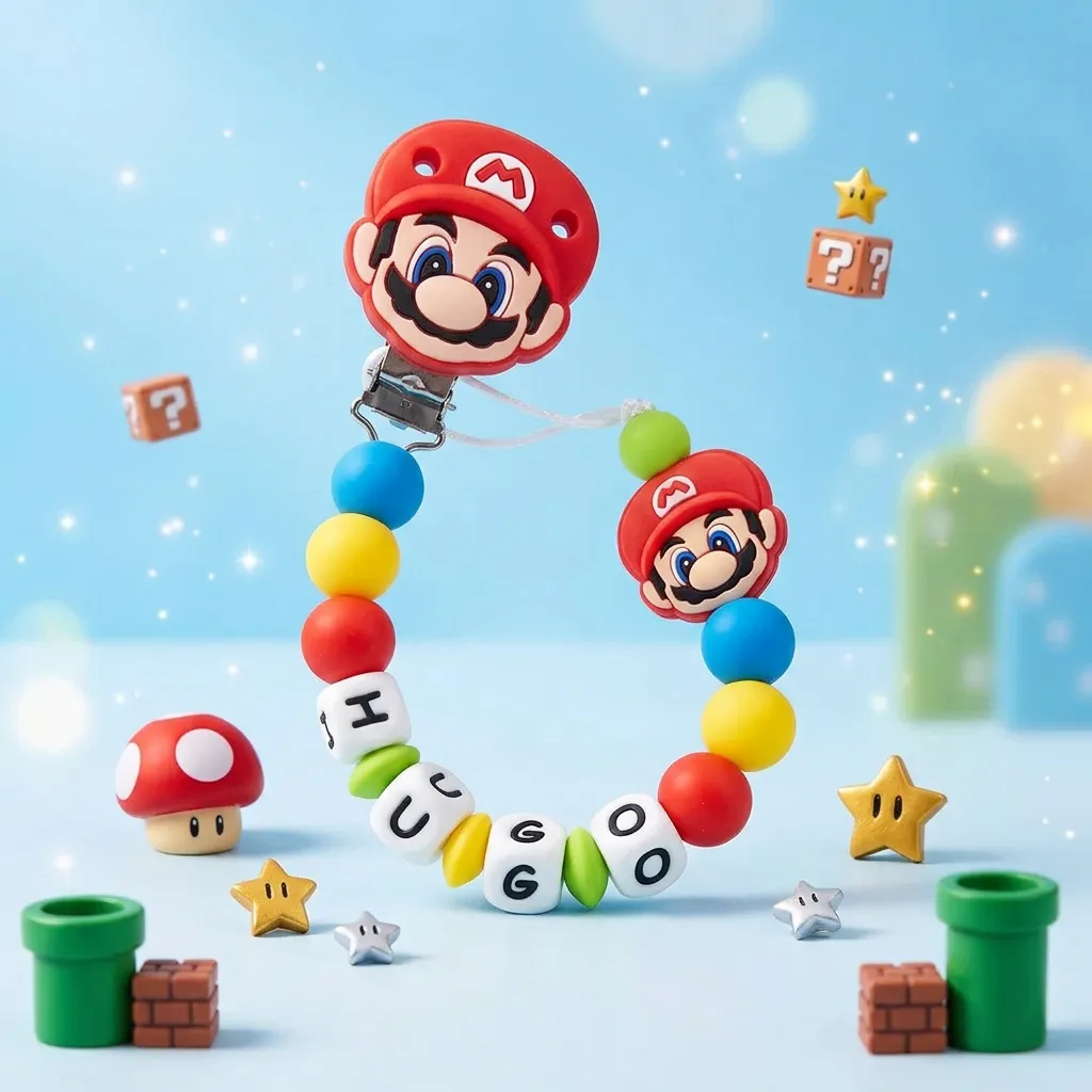 Clip para chupete personalizado de Mario Bros - Detalle 1 - Moda Infantil Chicle