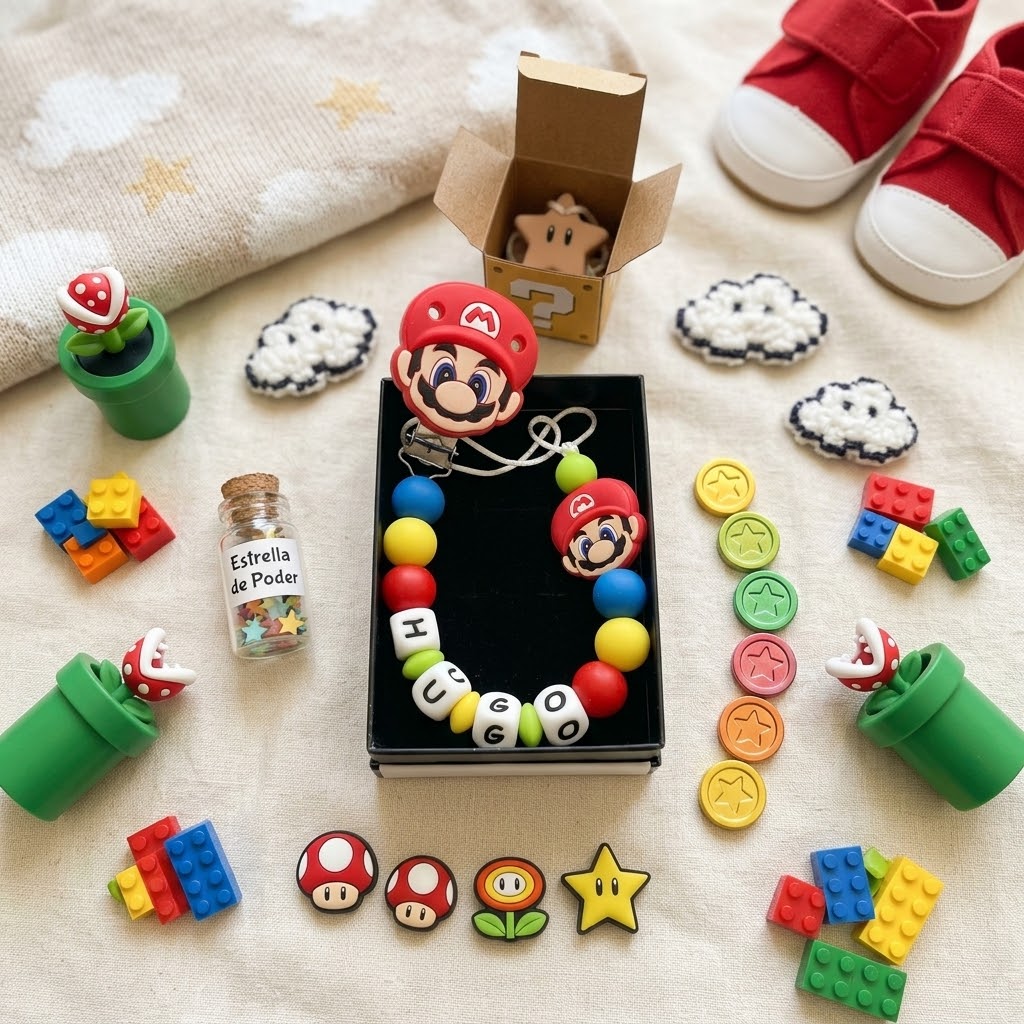 Clip para chupete personalizado de Mario Bros - Detalle 2 - Moda Infantil Chicle