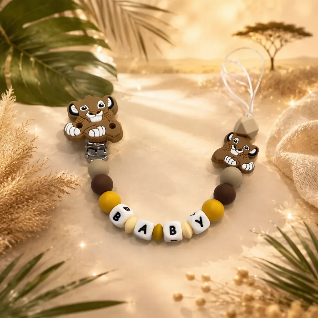 Clip para chupete personalizado del Rey Le�n en marr�n - Detalle 1 - Moda Infantil Chicle