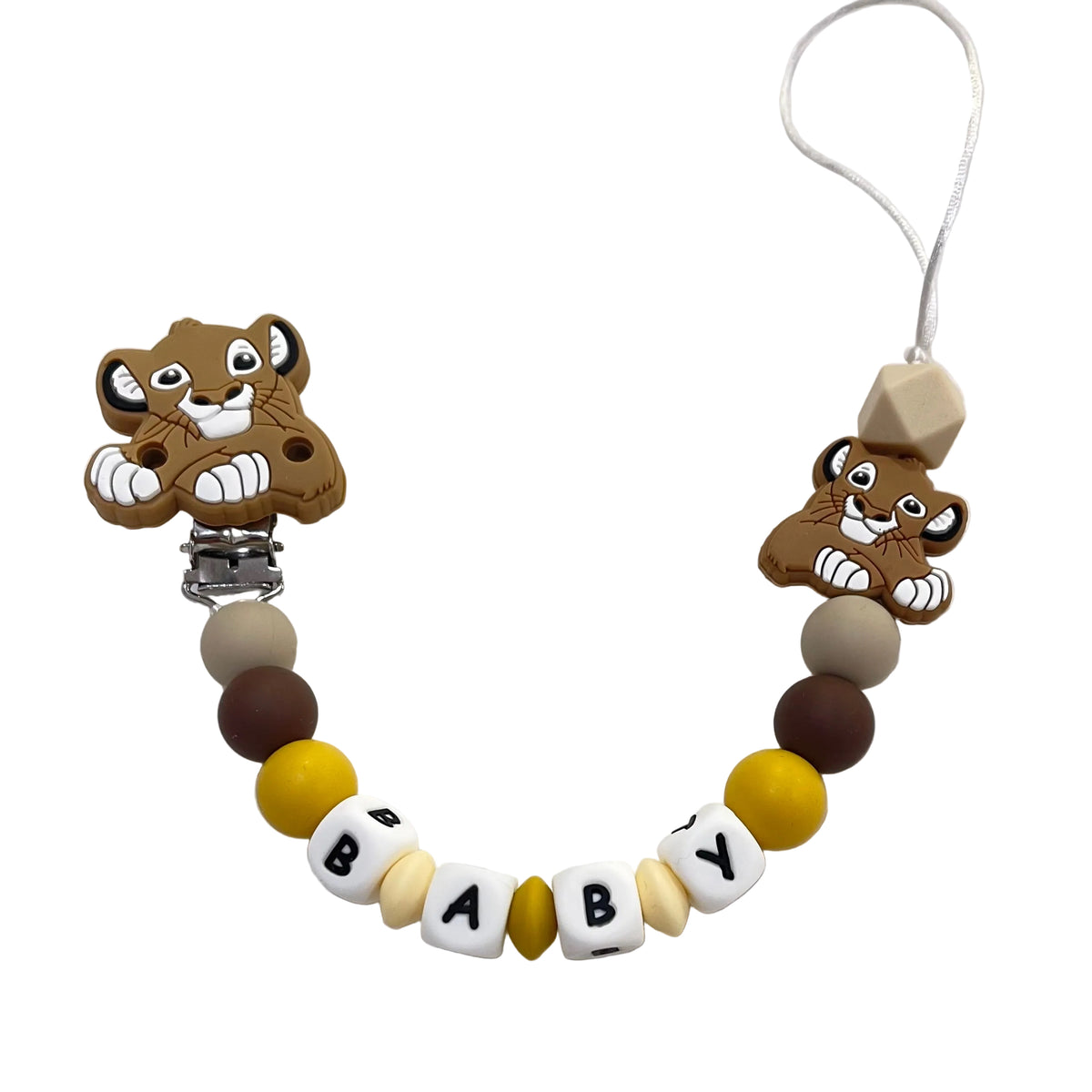 Clip para chupete personalizado del Rey Le�n en marr�n - Frontal - Moda Infantil Chicle