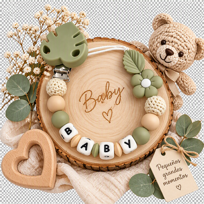 Clip para chupete personalizado hoja verde - Detalle 1 - Moda Infantil Chicle
