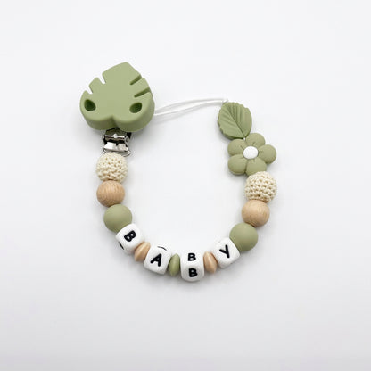 Clip para chupete personalizado hoja verde - Frontal - Moda Infantil Chicle
